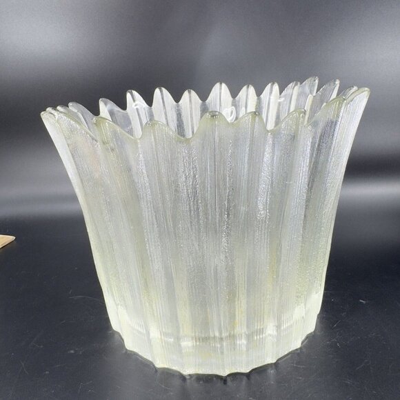 Mid Century Modern Clear Textured Icicle Glass Bowl Ice Bucket Vintage Glass - Picture 12 of 13